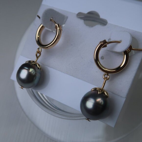 Tahitian Pearl Gold Filled Hoops - Picture 1 of 9